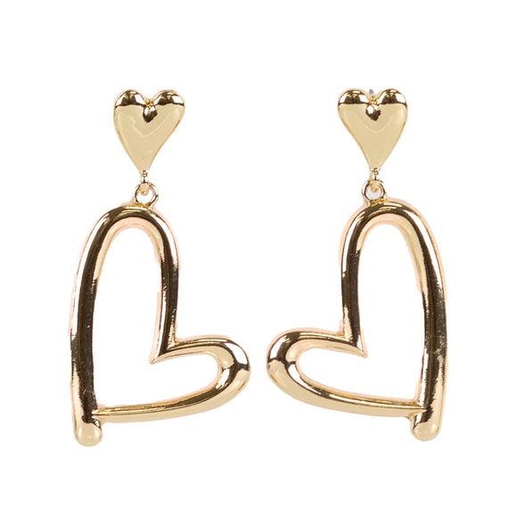 NWT Gold Heart Drop Earrings - Picture 1 of 6